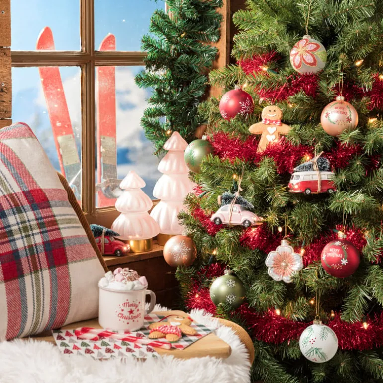 Kerstbal merry christmas - roze - ⌀8 cm