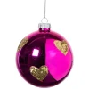 Kerstbal met gouden hartjes - roze/goud