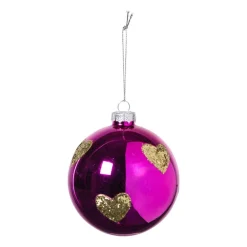 Kerstbal met gouden hartjes - roze/goud