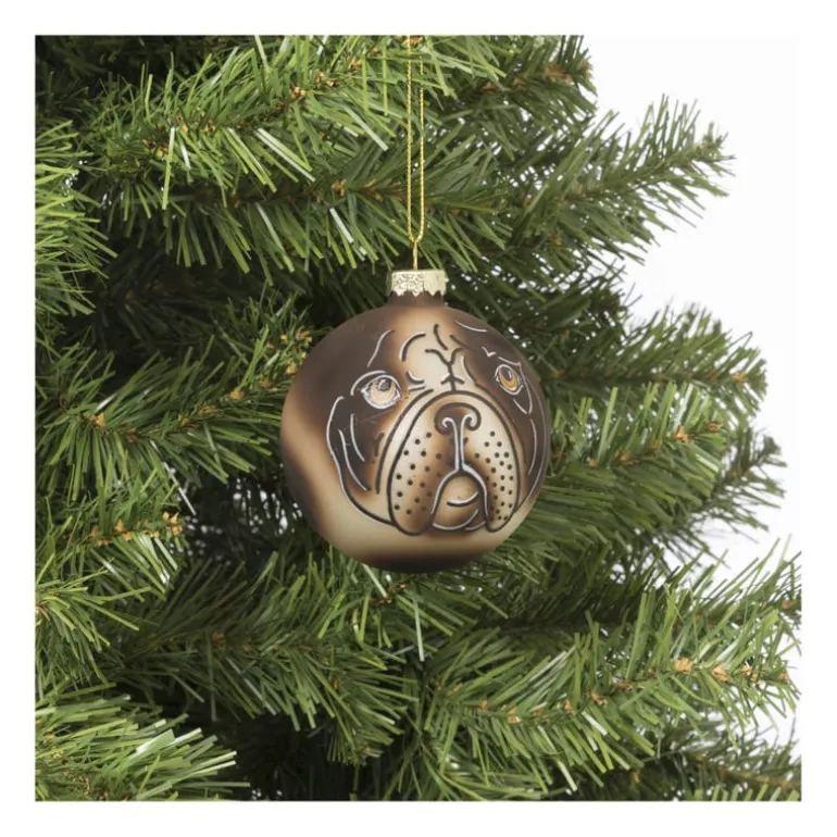 Kerstbal mopshond - glas - ø8 cm