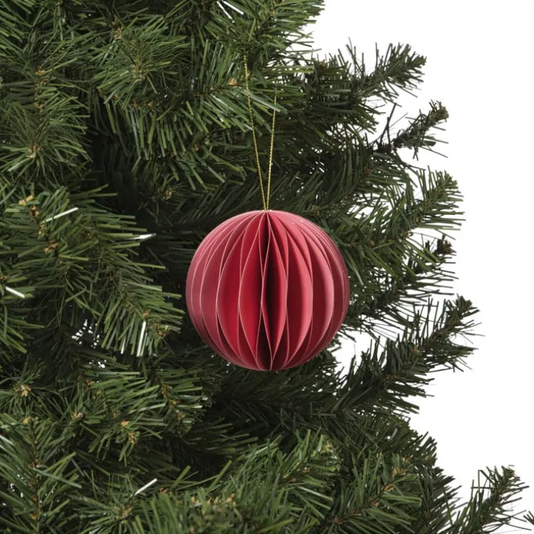 Kerstbal papier - roze - ø8 cm