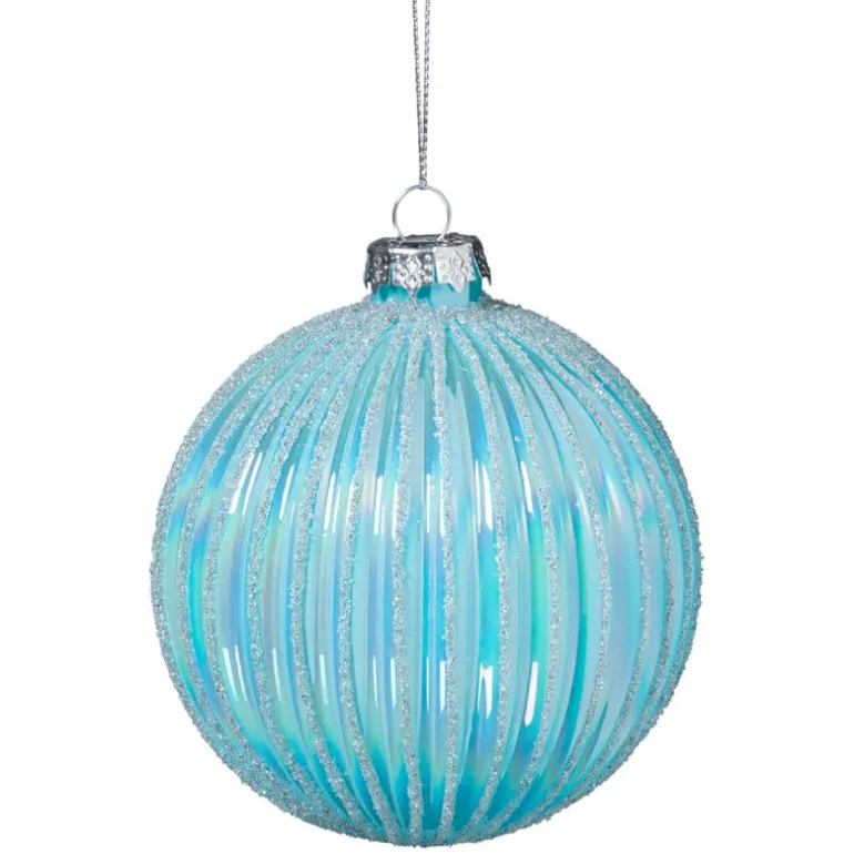 Kerstbal ribbels - lichtblauw