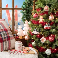 Kerstbal sneeuwvlok - roze - ⌀8 cm