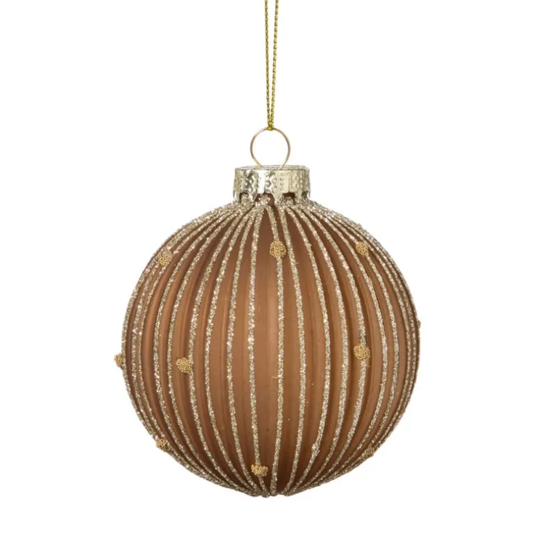 Kerstbal strepen en stippen - bruin