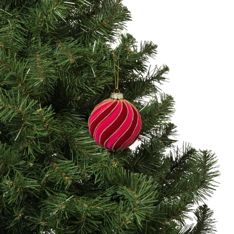 Kerstbal swirl velvet - paars/roze