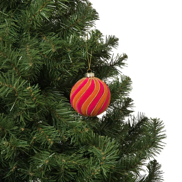 Kerstbal swirl velvet - roze/oranje