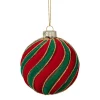 Kerstbal swirl velvet - rood/groen