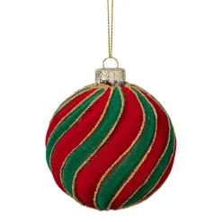 Kerstbal swirl velvet - rood/groen