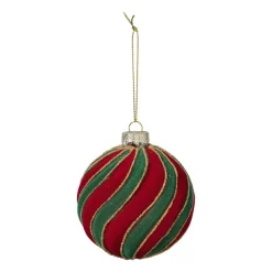 Kerstbal swirl velvet - rood/groen