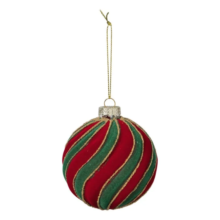 Kerstbal swirl velvet - rood/groen
