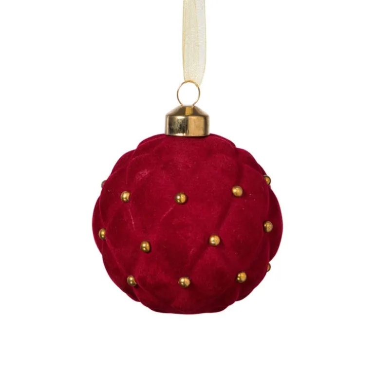 Kerstbal velvet stip - rood
