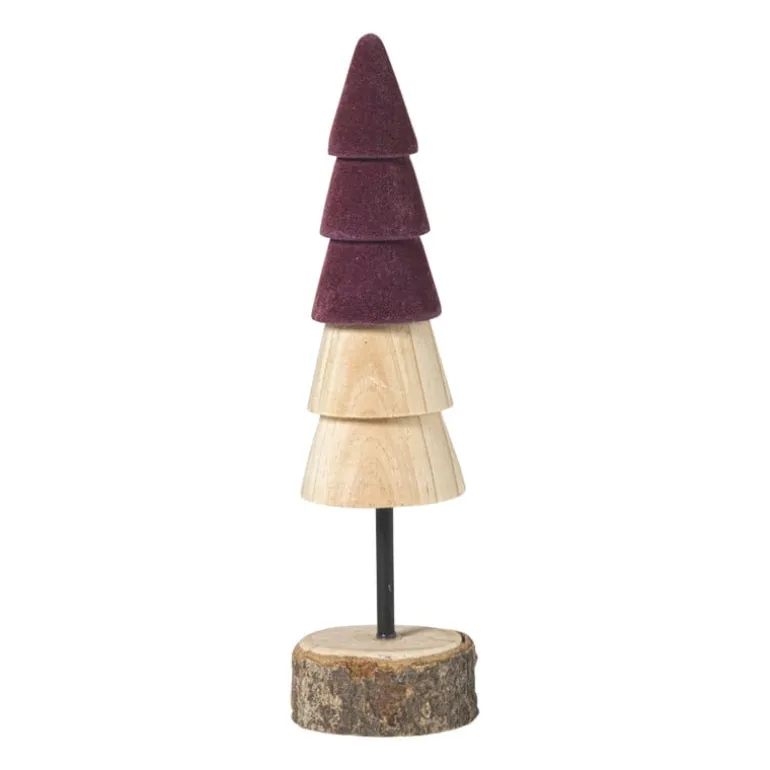 Kerstboom hout - bruin/bordeauxrood - ø5x19 cm