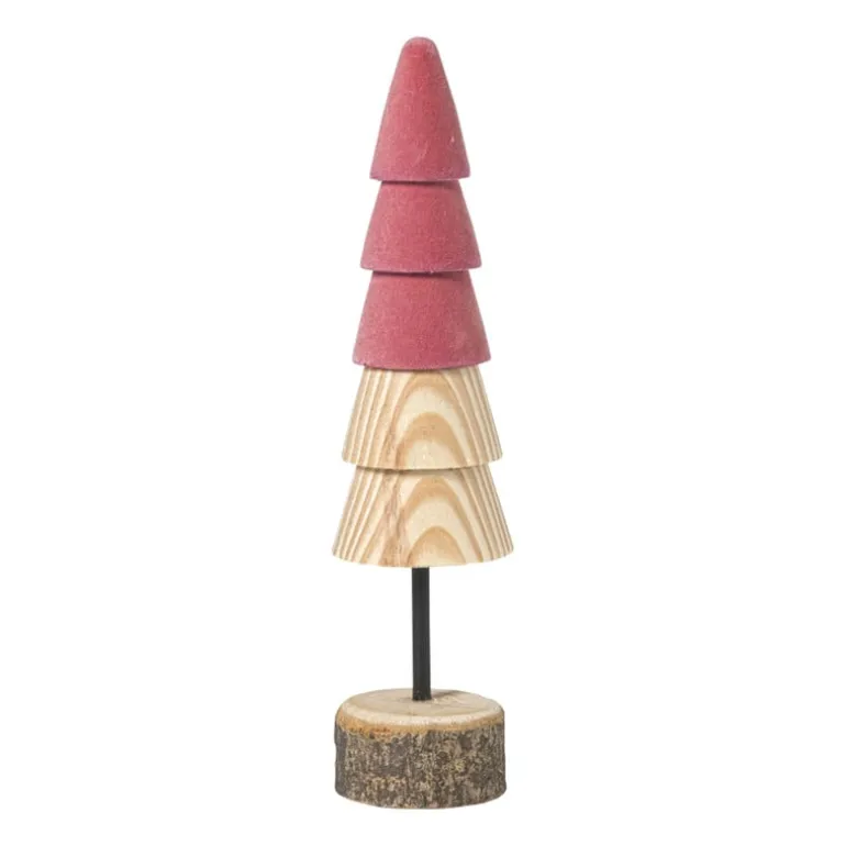 Kerstboom hout - bruin/roze - ø5x19 cm