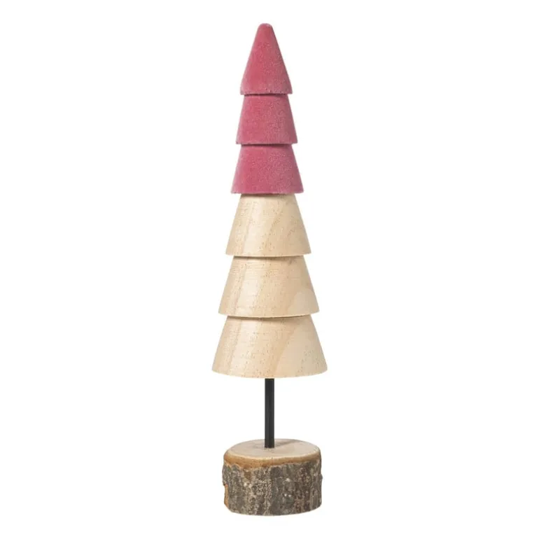 Kerstboom hout - bruin/roze - ø6x24 cm