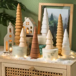 Kerstboom hout - naturel - ø4.9x10 cm