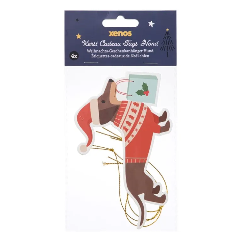 Kerstcadeau tags - teckel - set van 4