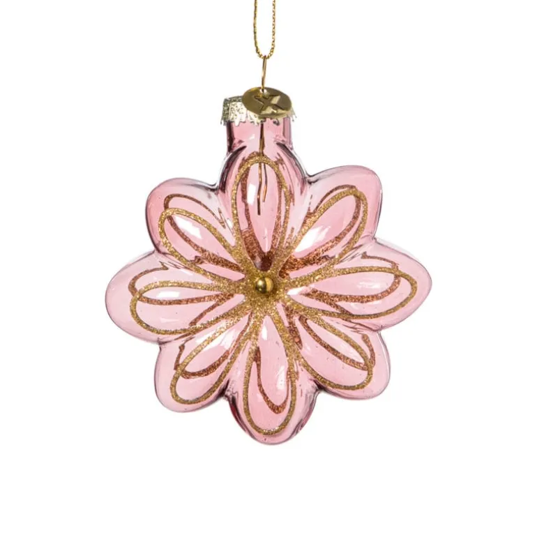 Kersthanger bloem - paars - 8.5x8x3.4 cm