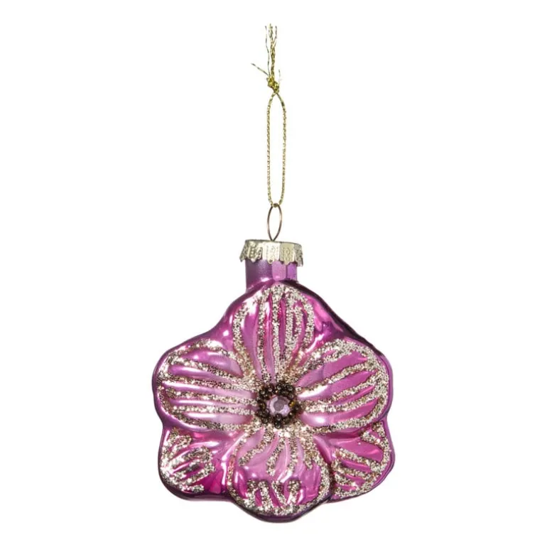 Kersthanger bloem - roze - 7.8x6.8x3 cm