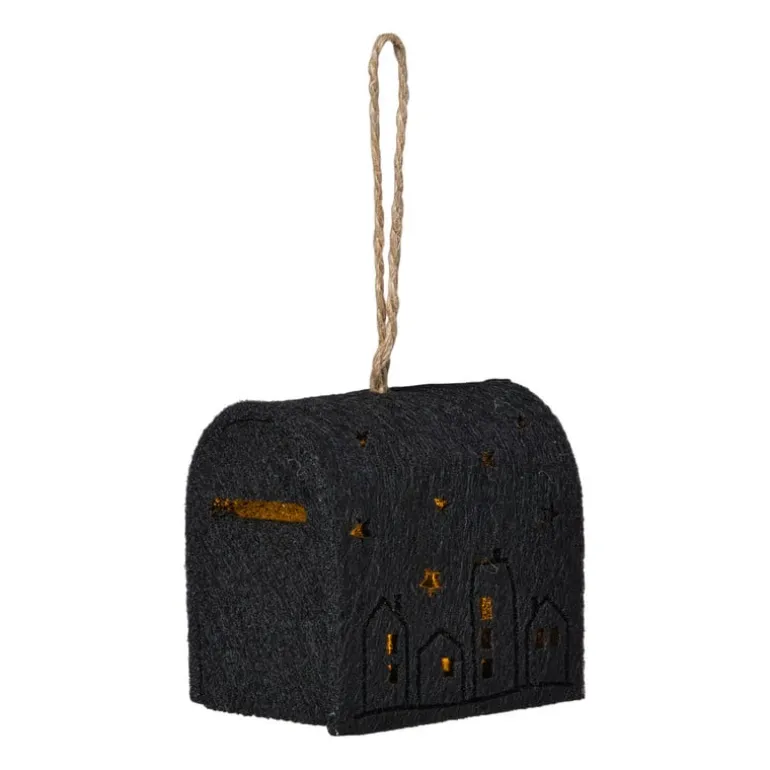 Kersthanger brievenbus - zwart - 6.5x6x4.5 cm
