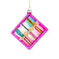 Kersthanger doosje macarons - multikleur - 3.6x11.5x7.8 cm