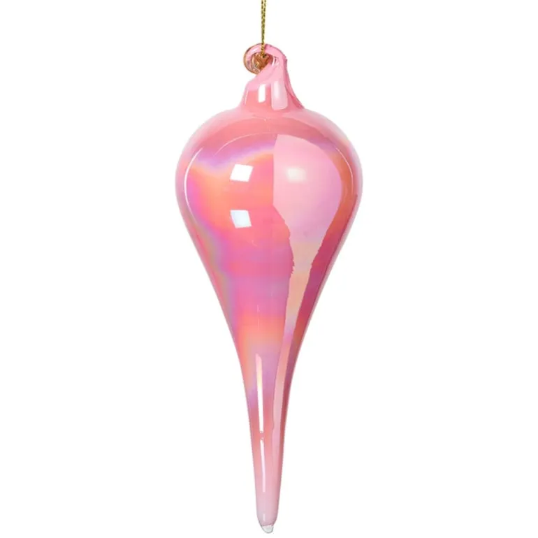 Kersthanger druppel - roze - ø6x15 cm