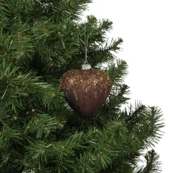 Kersthanger hart met glitters - bruin - 4x10 cm