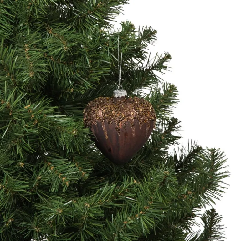 Kersthanger hart met glitters - bruin - 4x10 cm