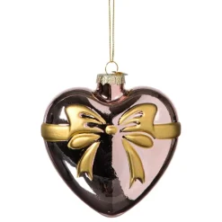 Kersthanger hart met strik - roze - 10.5x10x4.5 cm
