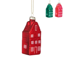 Kersthanger huisjes - multikleur - diverse varianten - 9.5x3.5x3.5 cm
