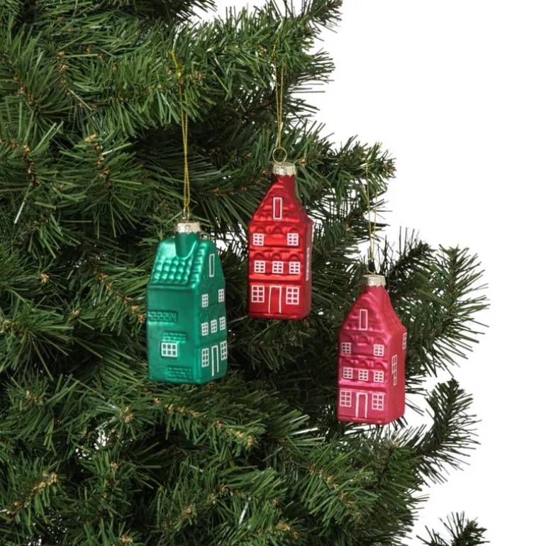 Kersthanger huisjes - multikleur - diverse varianten - 9.5x3.5x3.5 cm