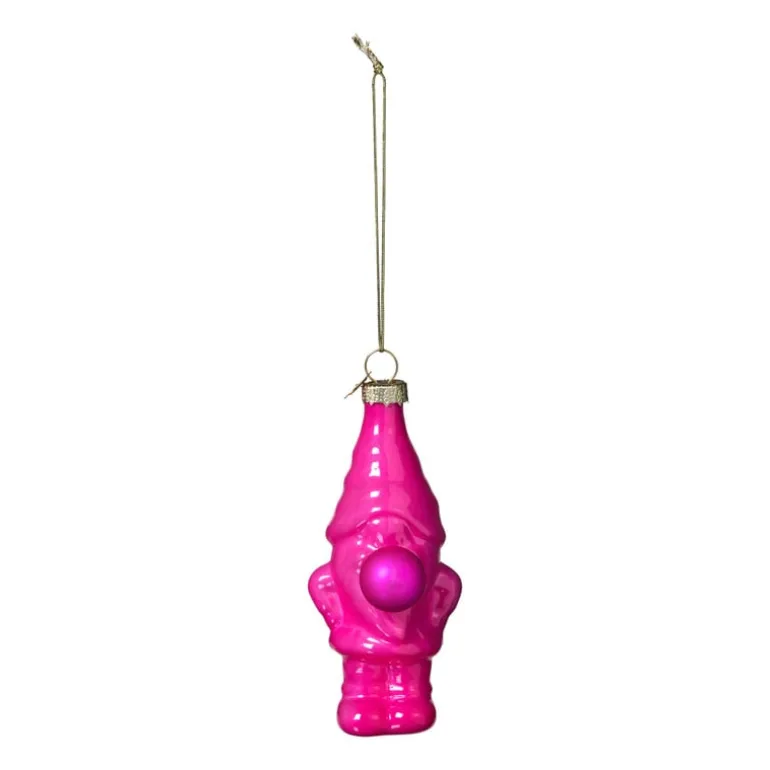 Kersthanger kabouter - roze - 10.5x5.3x4.7 cm