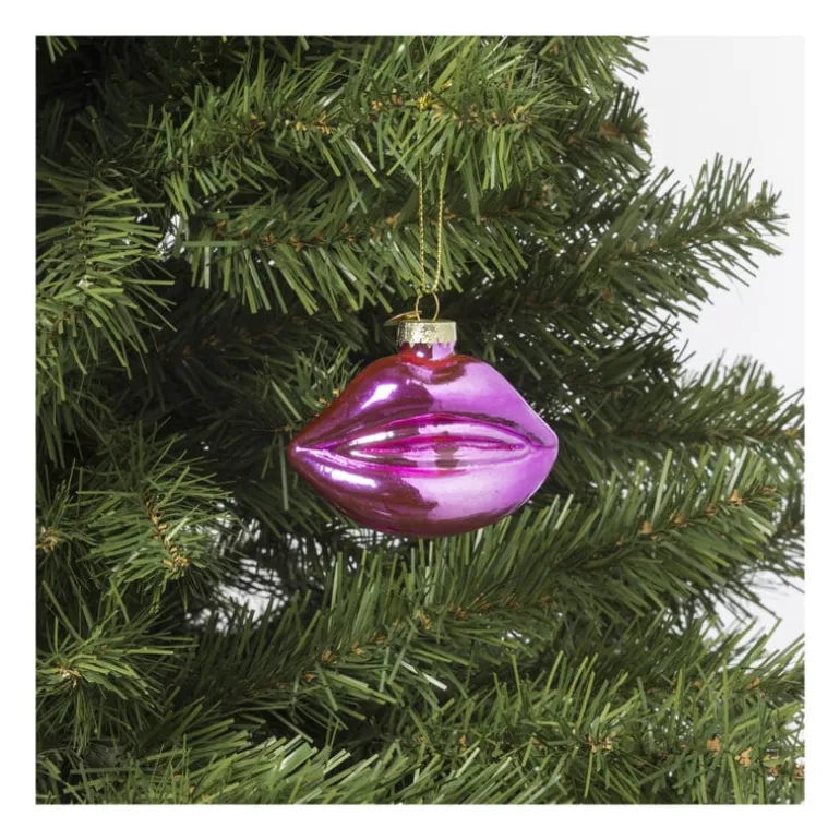 Kersthanger lippen roze - glas - 6.4x8.3x4 cm