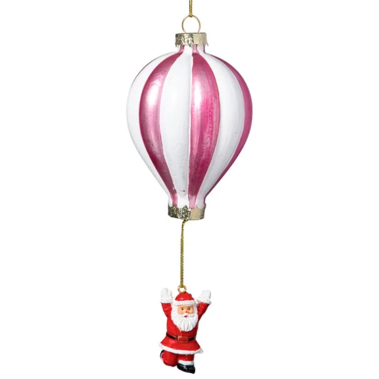 Kersthanger luchtballon met kerstman - diverse varianten - ø7.5x16.5 cm