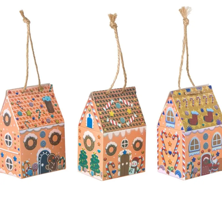 Kersthanger papieren huisjes - set van 3