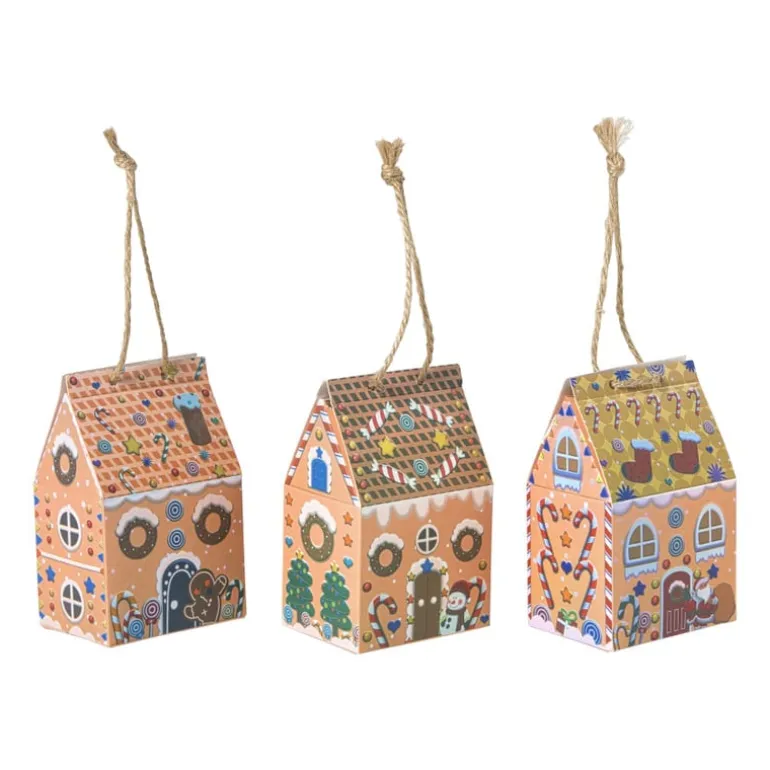 Kersthanger papieren huisjes - set van 3