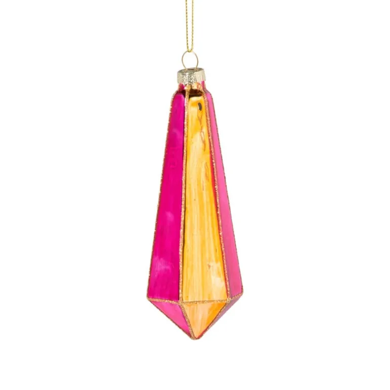Kersthanger pegel velvet - roze/oranje - 4.3x13.7 cm