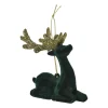 Kersthanger rendier liggend - goudkleurig/zwart - 8x9 cm