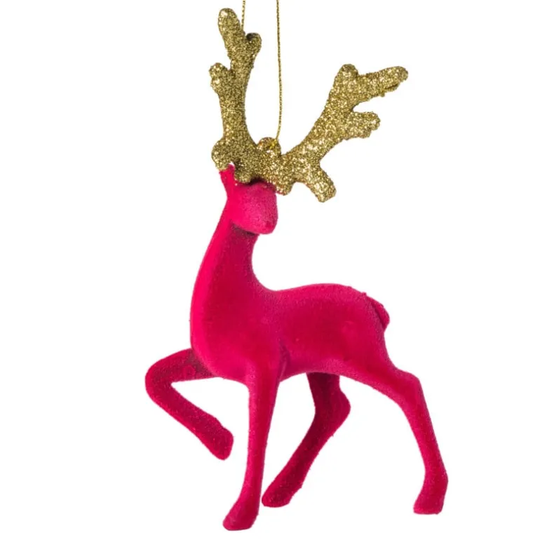 Kersthanger rendier staand - roze -10x16 cm