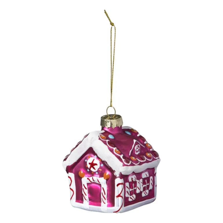 Kersthanger snoephuisje - roze - 8x6.5x6.5 cm