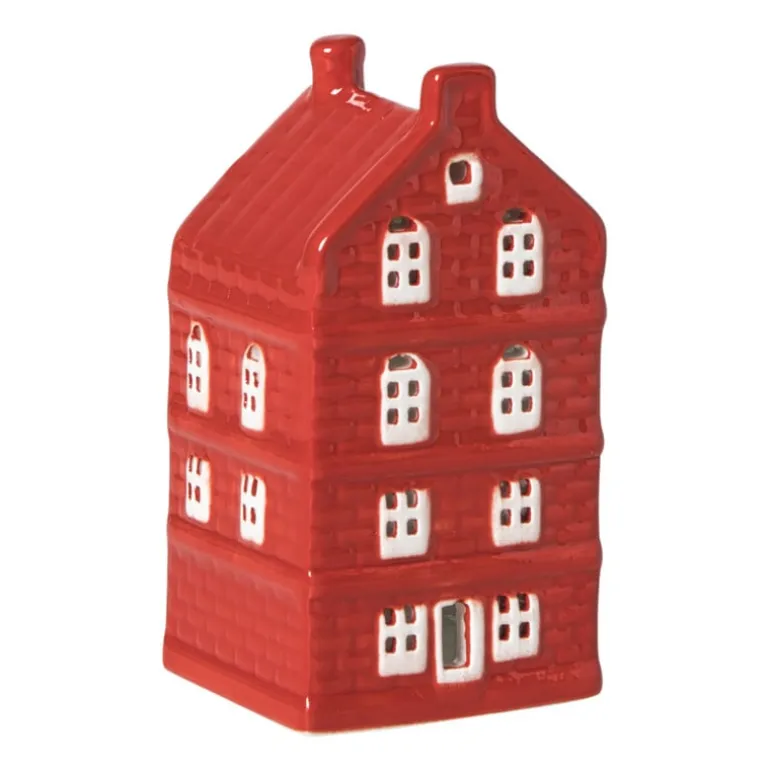 Kersthuisje - rood - 11x5.5x5.5 cm