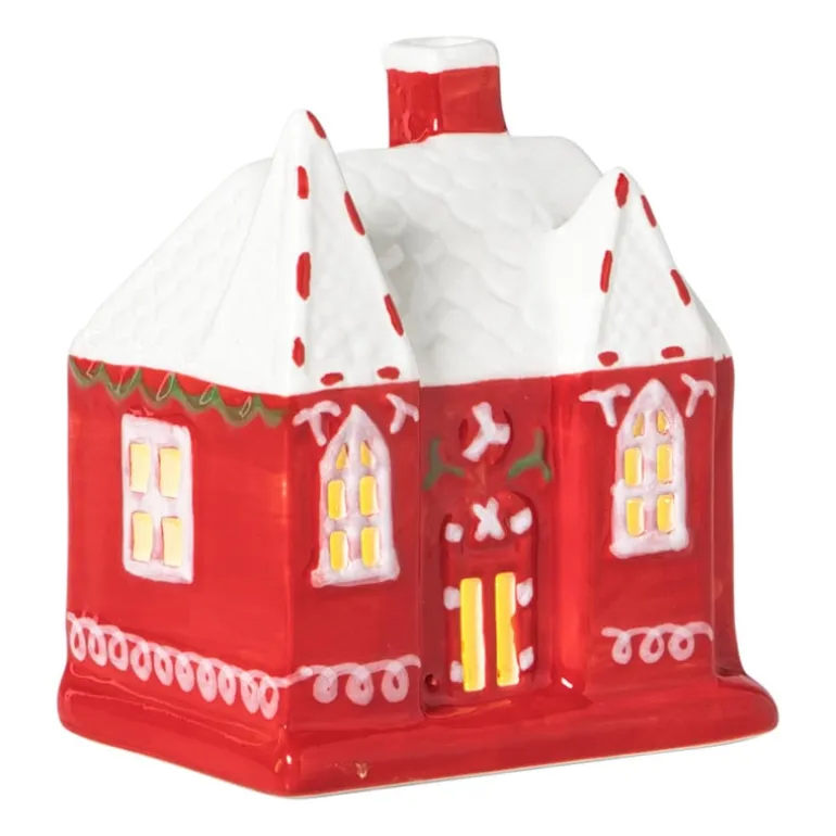 Kersthuisje LED groot - rood - 10x9x6.5 cm