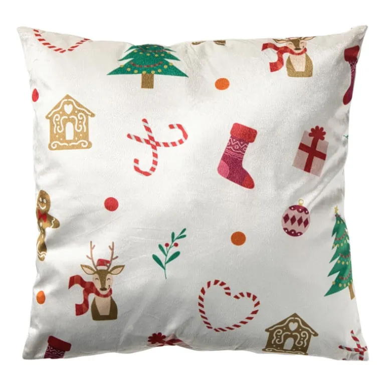 Kerstkussen skiën - beige/multikleur - 45x45 cm