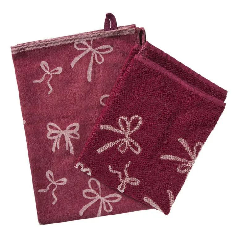 Keukendoek strikjes - bordeauxrood/roze - 50x50 cm
