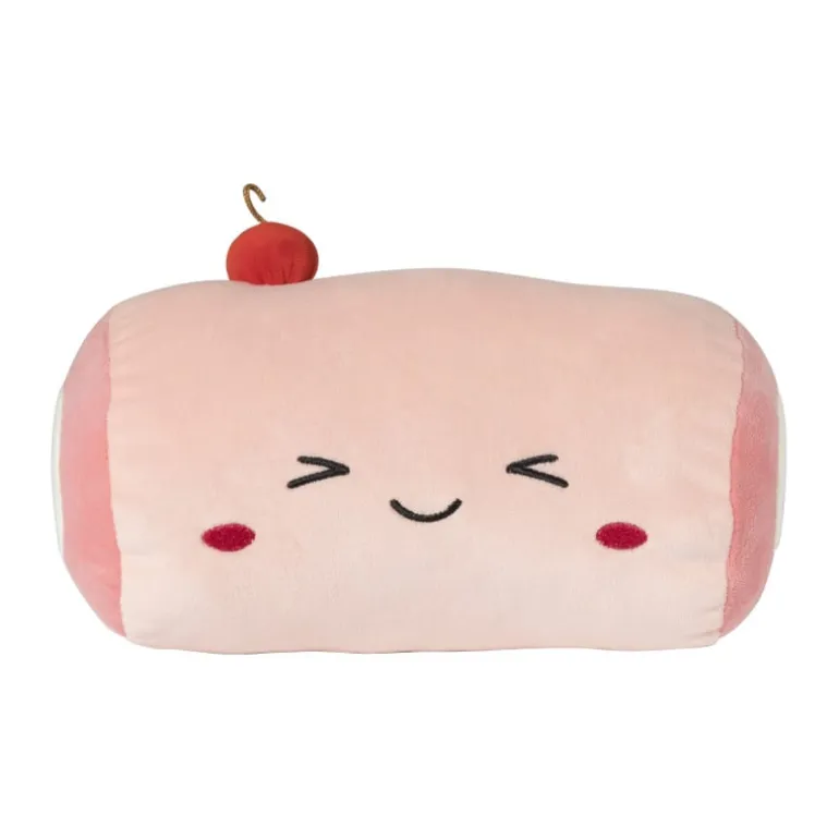 Knuffelkussen kers - roze - ø12x21 cm