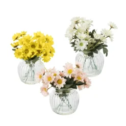 Kunstbloemen madeliefjes in glazen pot - wit - ø11.5x20 cm