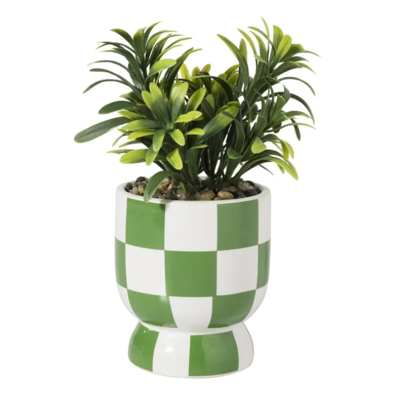 Kunstplantje geblokt - groen - ø8x17 cm