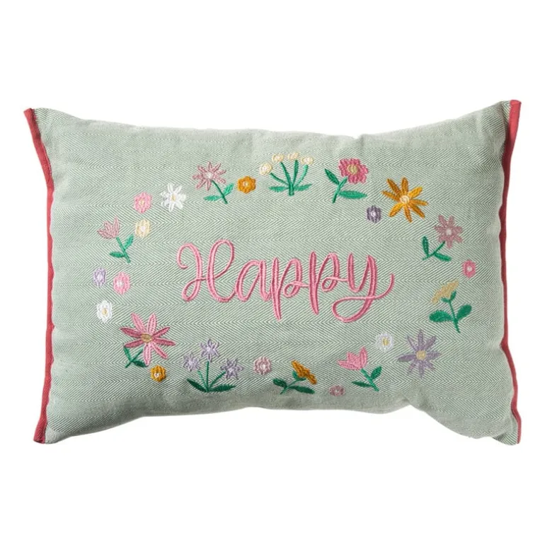 Kussen bloem happy easter - multikleur - 35x50 cm