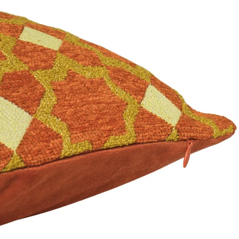 Kussen jacquard bloemen - oranje - 45x45 cm