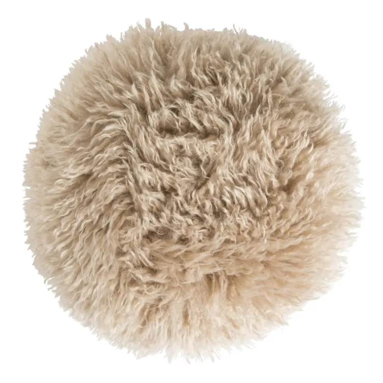 Kussen rond bontlook - beige - ø40 cm