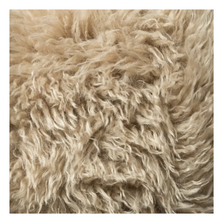 Kussen rond bontlook - beige - ø40 cm